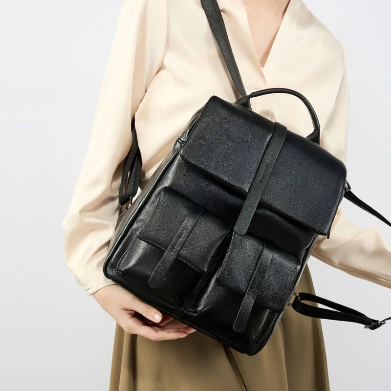 VANDEE Cow Leather Backpack Women's Black-2