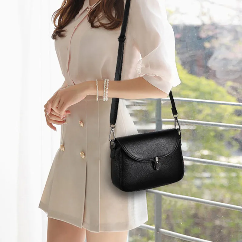 VANDEE Cow Leather Shoulder Bag, Crossbody Bag Women's Black-2