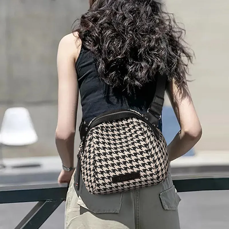 VANDEE Canvas Shoulder Bag Crossbody Bag Small Size Women's Houndstooth Gray-1