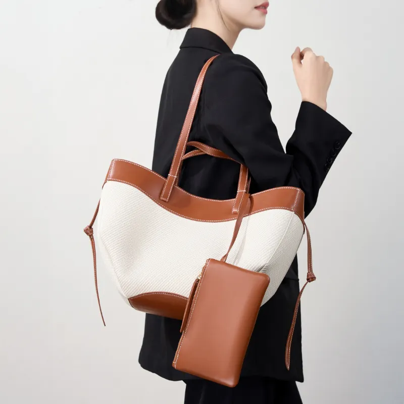 VANDEE Fabric With Cow Leather One Shoulder Handbag Regular Women's Multicolor-1