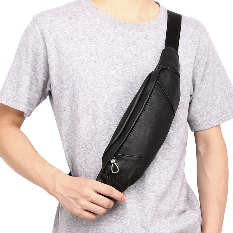 VANDEE Cow Leather Crossbody Bag Sling Bag Men's Black-1