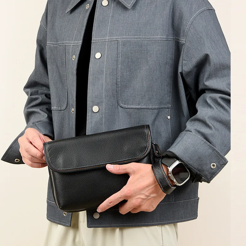 VANDEE Cow Leather Shoulder Bag, Crossbody Bag Regular Men's Brown/Black-8