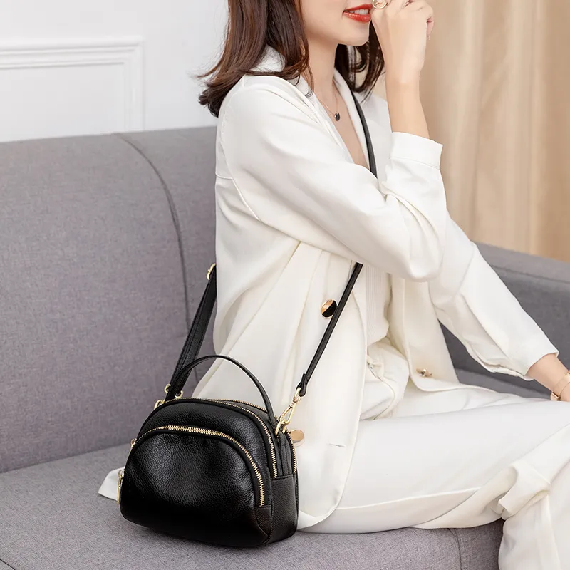 VANDEE Leather Shoulder Bag Crossbody Bag Handbag Cell Phone Pouch Small Size Women's Black-1