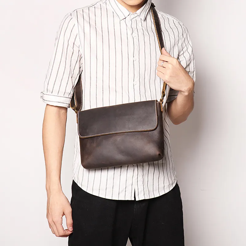 VANDEE Cow Leather Crossbody Bag Men's Black/Dark Coffee-5
