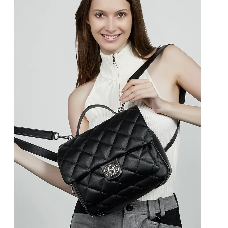 VANDEE Cow Leather Backpack Regular Women's Black/White-6