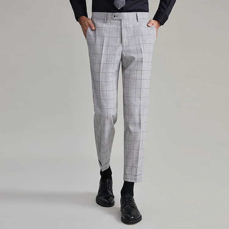 G· Mons Casual Pants Men Light Gray Plaid-2