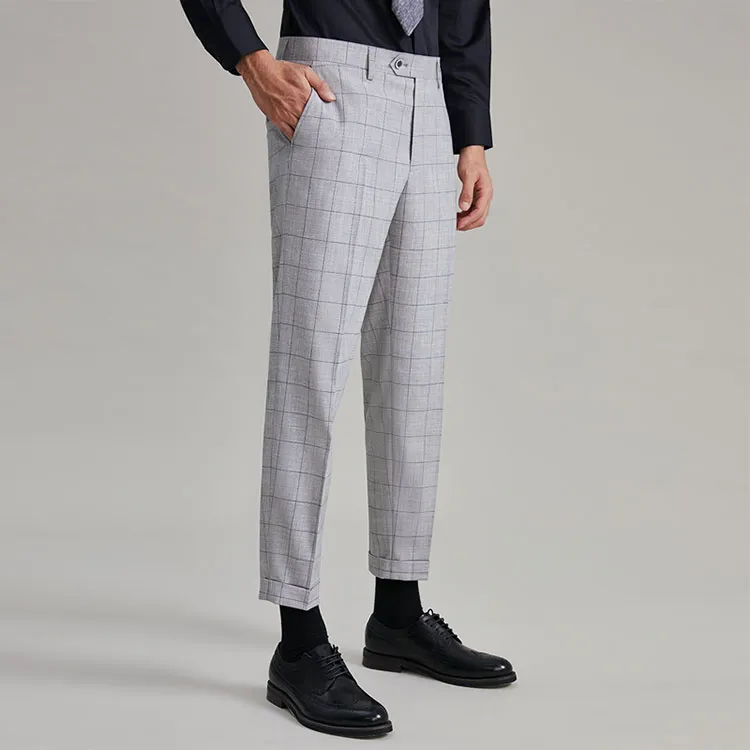 G· Mons Casual Pants Men Light Gray Plaid-4