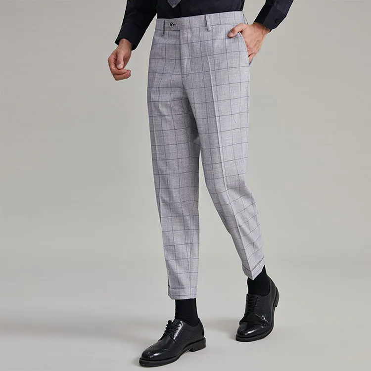 G· Mons Casual Pants Men Light Gray Plaid-3