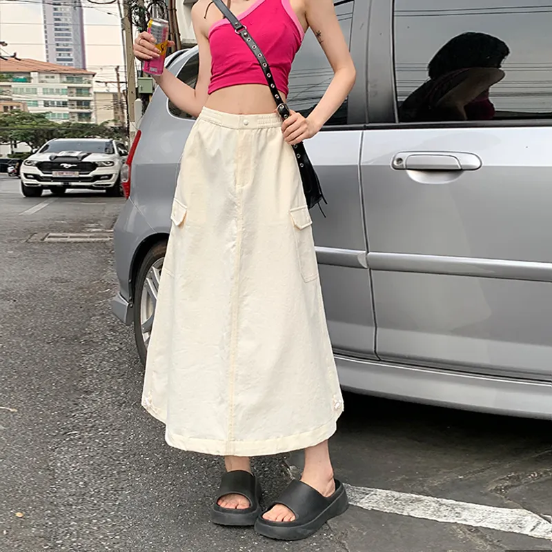 Wen Shan Casual Long Skirt Women's Cream Apricot-2
