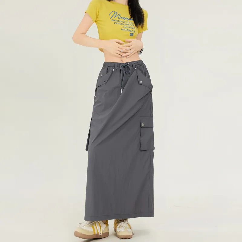 Wen Shan Casual Long Skirt Women's Premium Gray-5