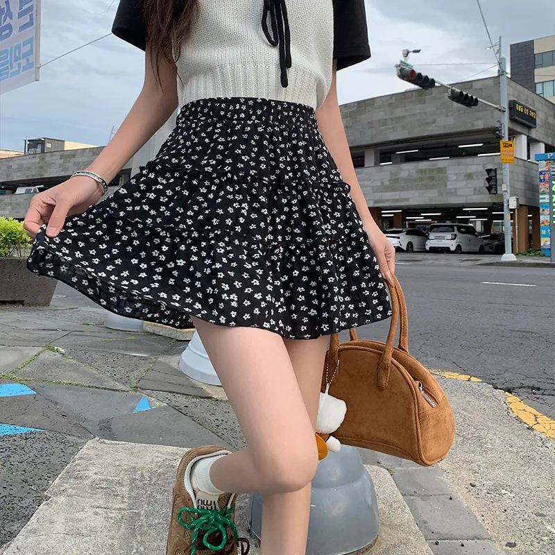 Wen Shan Casual Short Skirts Women's Black Floral-2