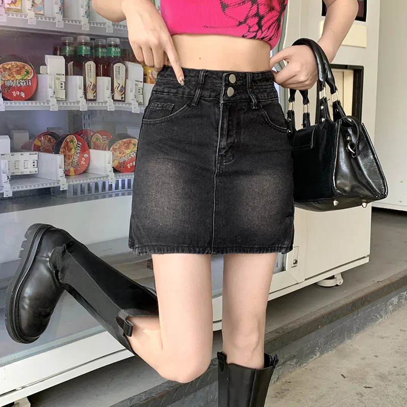 Wen Shan Denim Short Skirts Women's Black-3