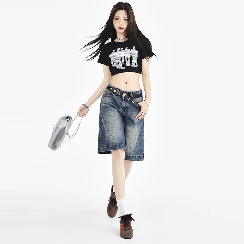 Vine Color Denim Shorts Women's Blue-1