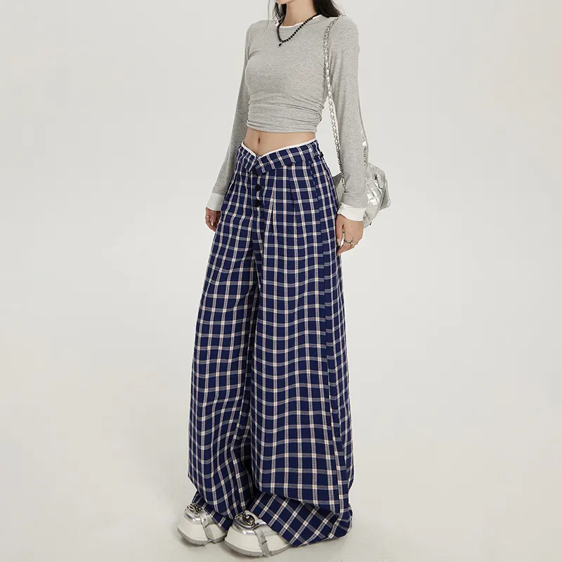 Wen Shan Casual Pants Women's Bubble Checkered-5