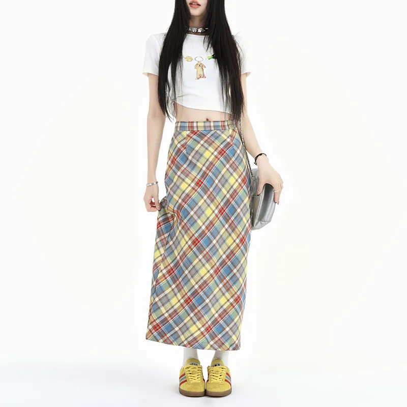Wen Shan Casual Long Skirt Women's Plaid-2