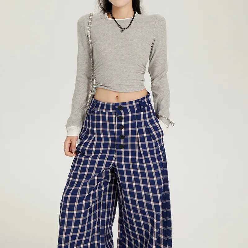 Wen Shan Casual Pants Women's Bubble Checkered-6