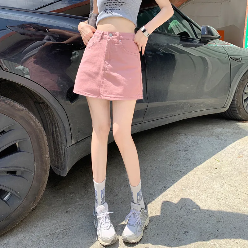 Wen Shan Denim Short Skirts Women's Dirty Pink-1