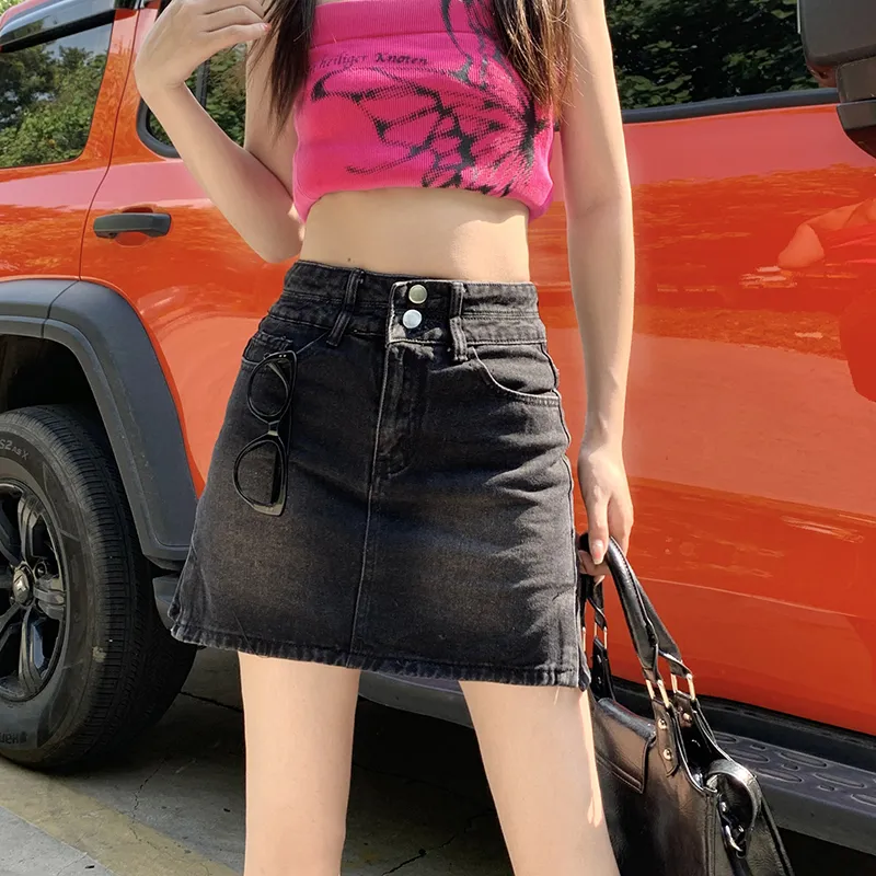 Wen Shan Denim Short Skirts Women's Black-2