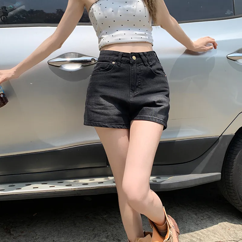 Wen Shan Denim Shorts Women's Black Gray-2