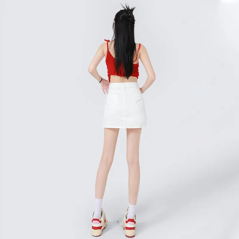 Wen Shan Denim Short Skirts Women's White-1