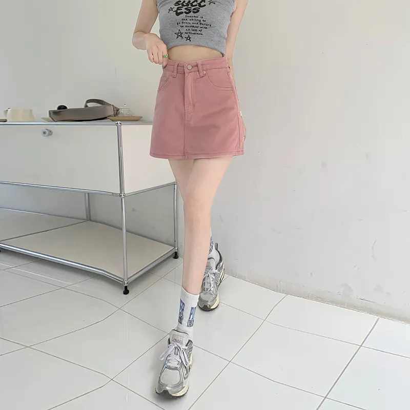 Wen Shan Denim Short Skirts Women's Dirty Pink-4