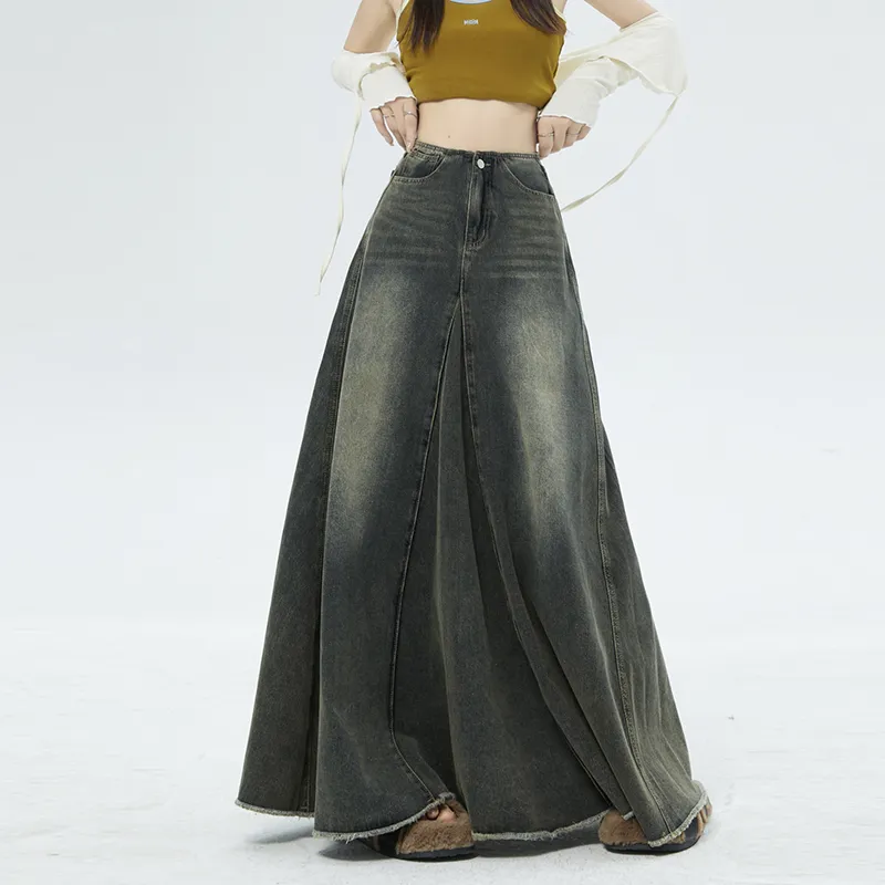 Wen Shan Denim Long Skirt Women's-5