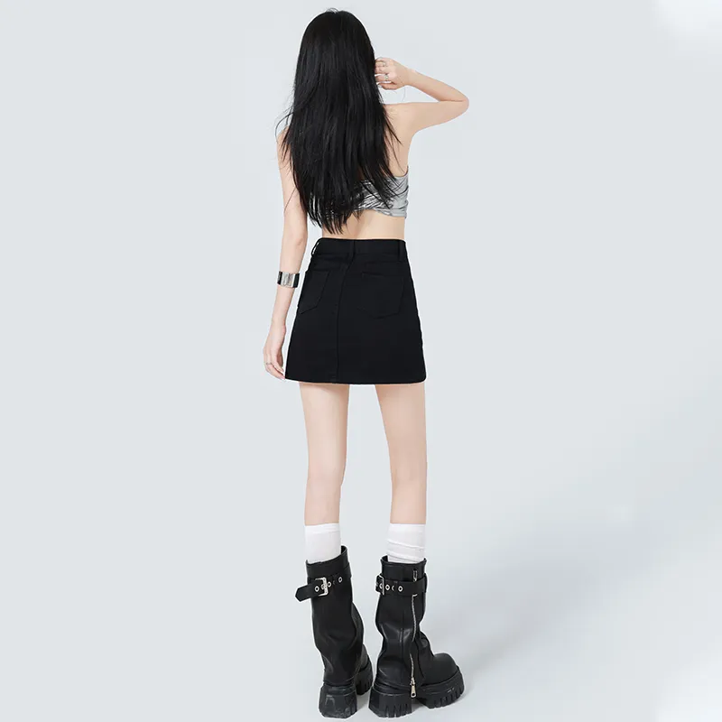 Wen Shan Denim Short Skirts Women's Black-3