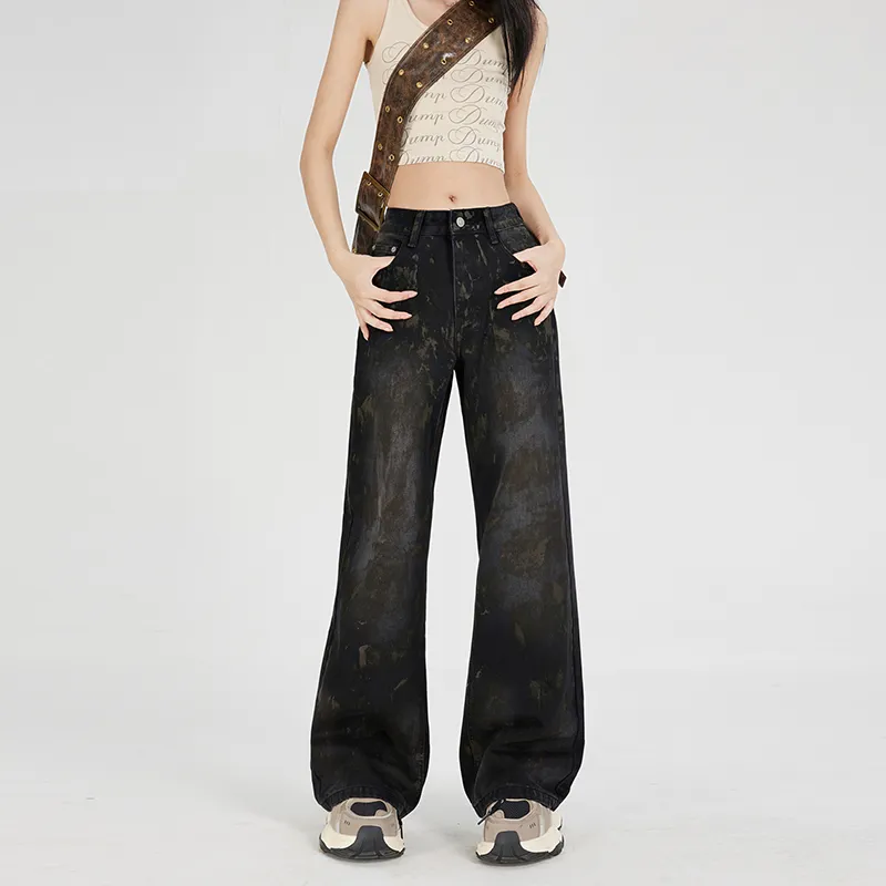 Wen Shan Jeans Women's Dirty Mud Black-2