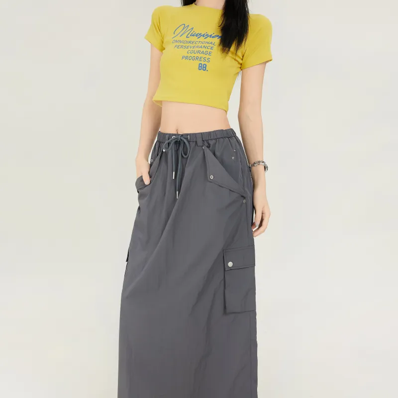 Wen Shan Casual Long Skirt Women's Premium Gray-4