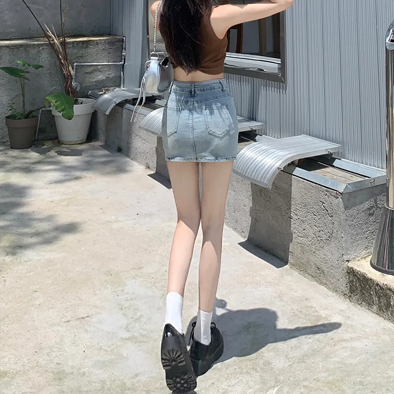 Wen Shan Denim Short Skirts Women's Vintage Blue-6