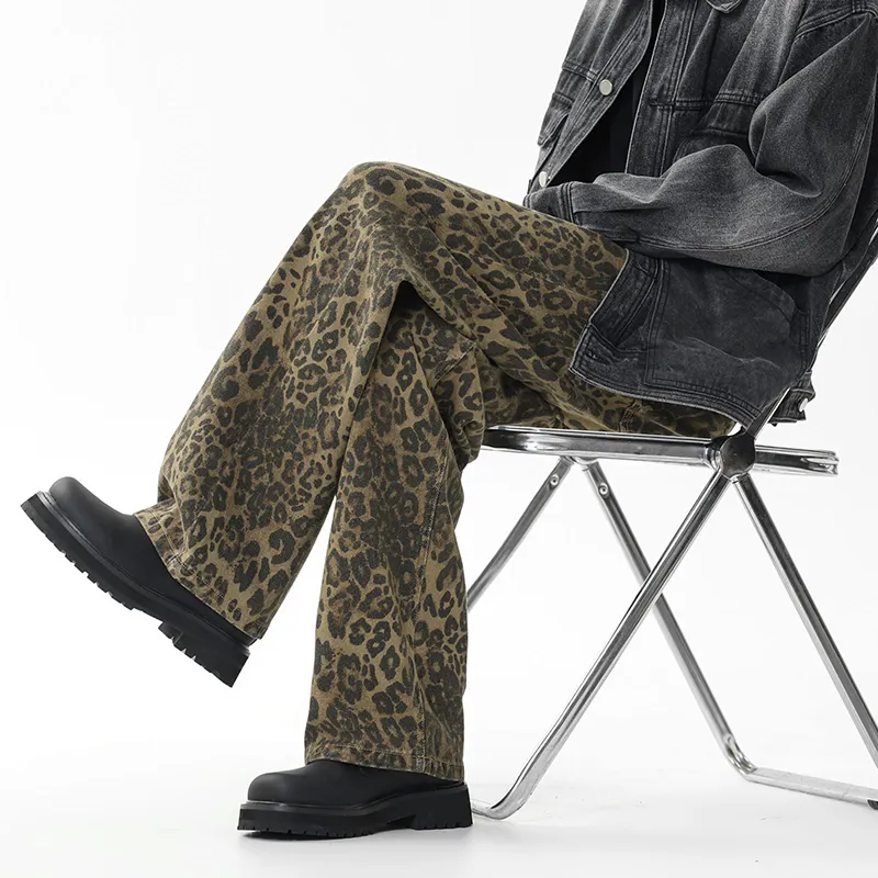 Wen Shan Jeans Unisex Leopard Print-3
