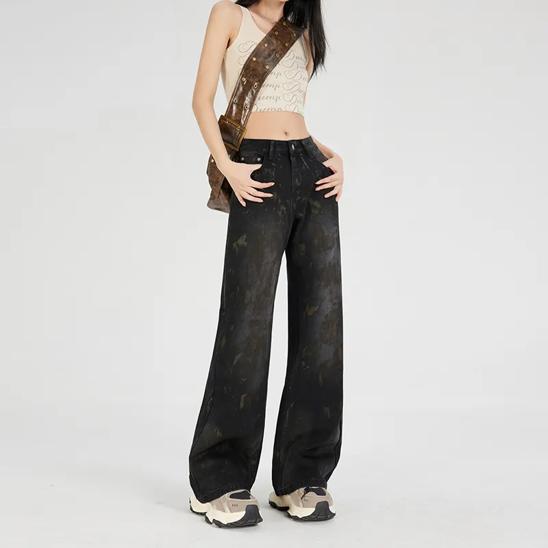 Wen Shan Jeans Women's Dirty Mud Black-3