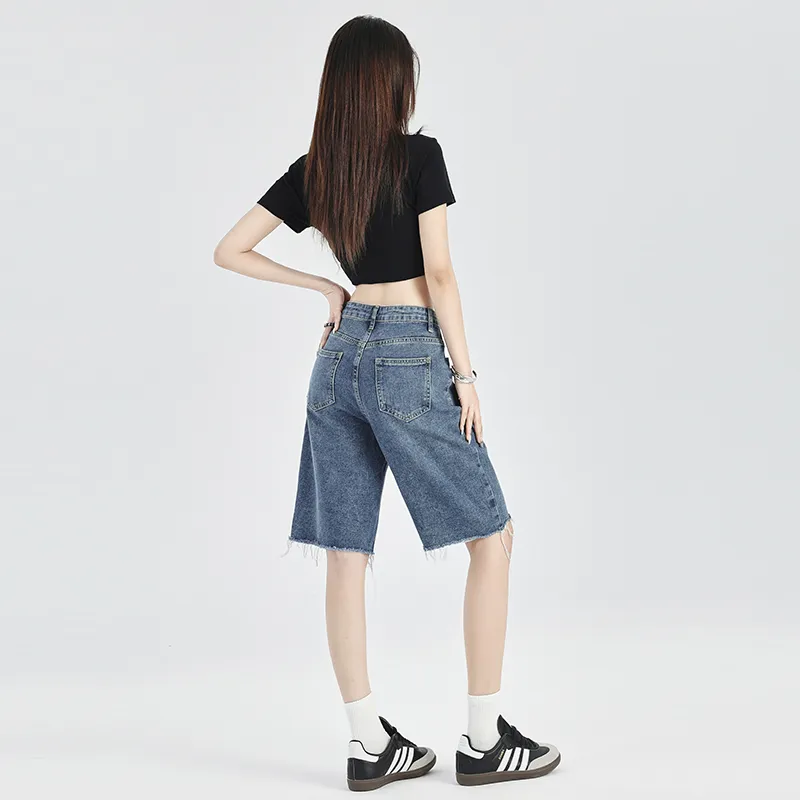 Wen Shan Denim Shorts Women's Dark Blue-2