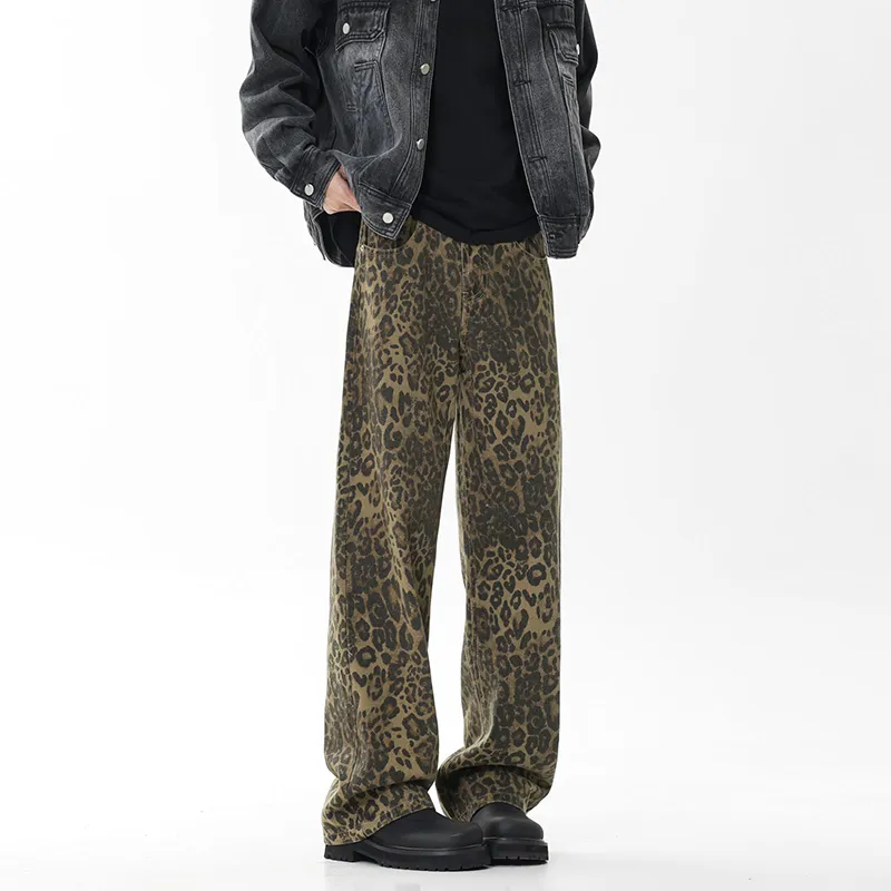 Wen Shan Jeans Unisex Leopard Print-2