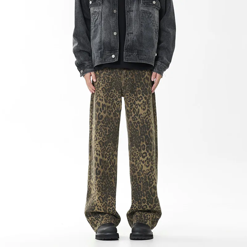 Wen Shan Jeans Unisex Leopard Print-4