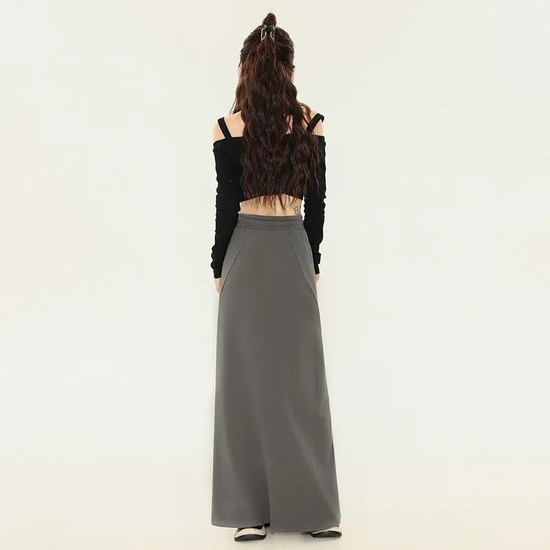 Wen Shan Casual Long Skirt Women's Gray-1