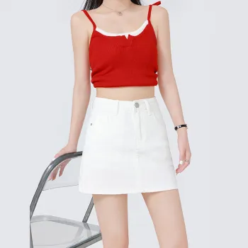 Wen Shan Denim Short Skirts Women's White