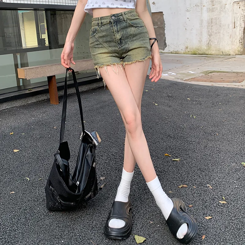 Wen Shan Denim Shorts Women's Yellow Mud-3