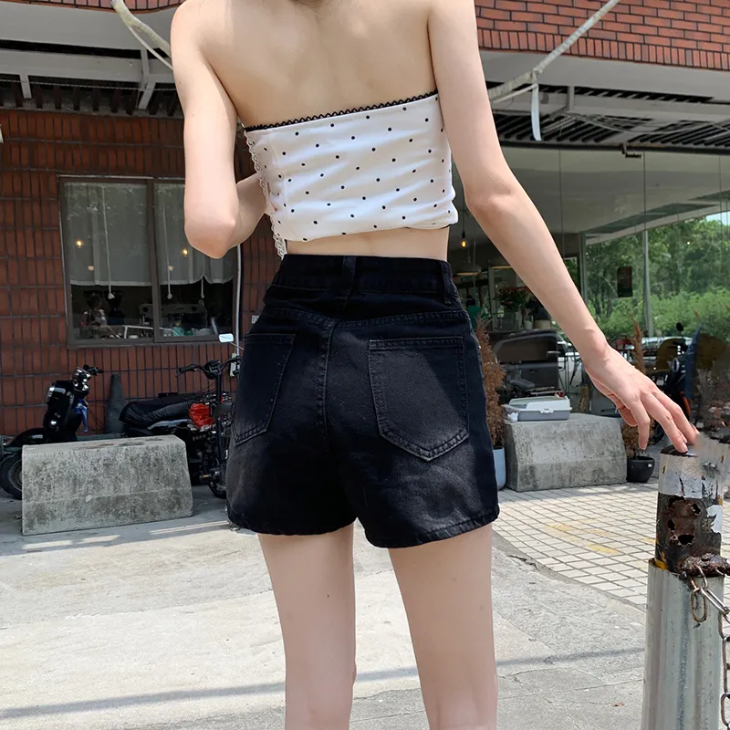 Wen Shan Denim Shorts Women's Black Gray-3