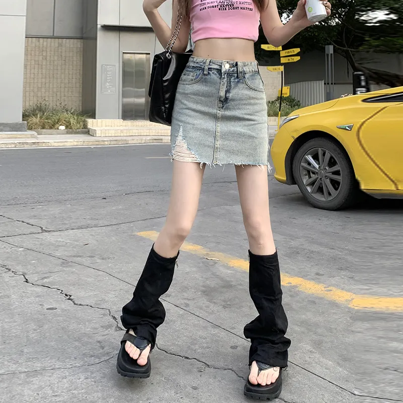 Wen Shan Denim Short Skirts Women's Vintage Blue-4