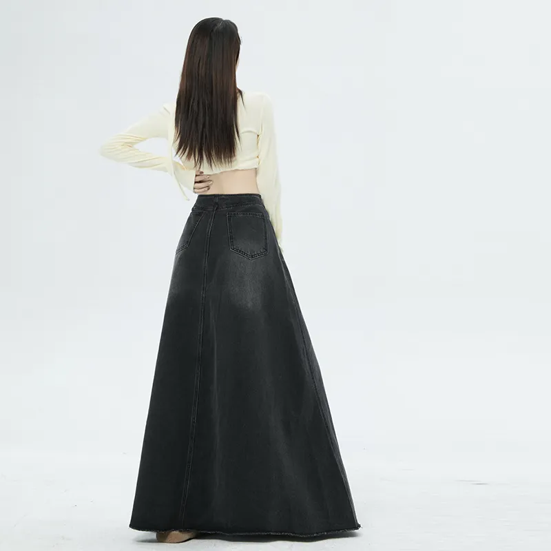 Wen Shan Denim Long Skirt Women's-2