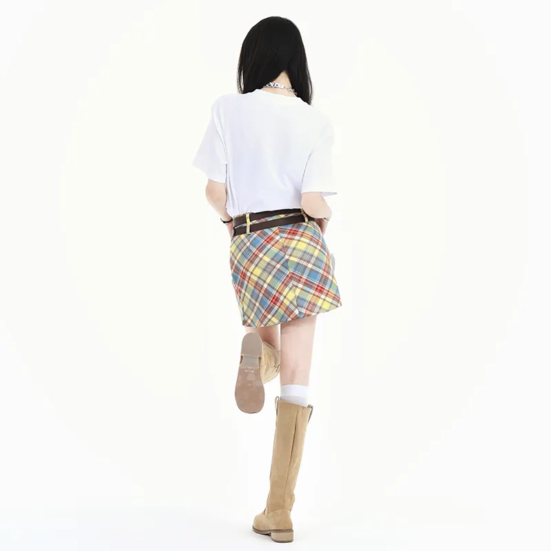 Wen Shan Casual Short Skirts Women's Plaid-3