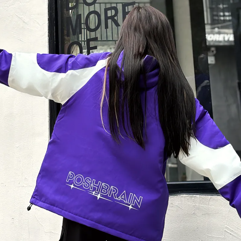 Poshbrain Puffer Jacket Unisex White/Black/Purple-16