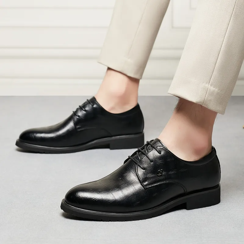 KAISER Large Foot Casual Leather Derby Shoes Men's Black-5