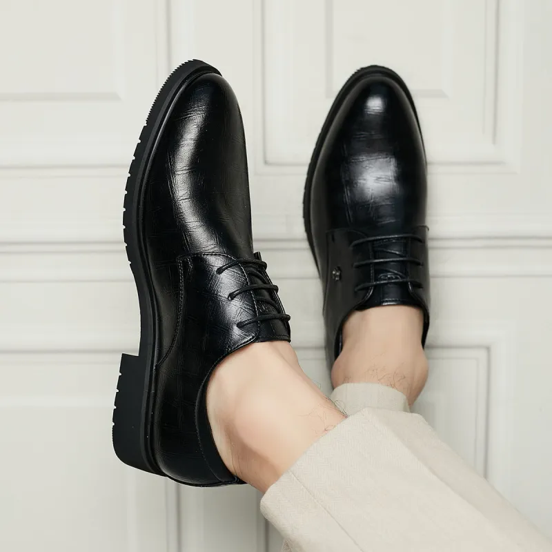 KAISER Large Foot Casual Leather Derby Shoes Men's Black-6