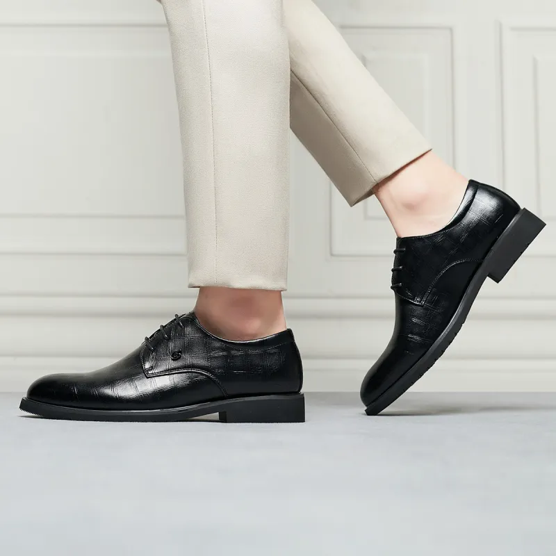 KAISER Large Foot Casual Leather Derby Shoes Men's Black-9