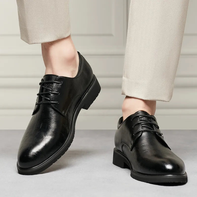KAISER Large Foot Casual Leather Derby Shoes Men's Black-7
