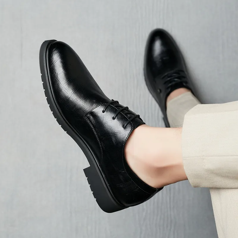 KAISER Large Foot Casual Leather Derby Shoes Men's Black-8