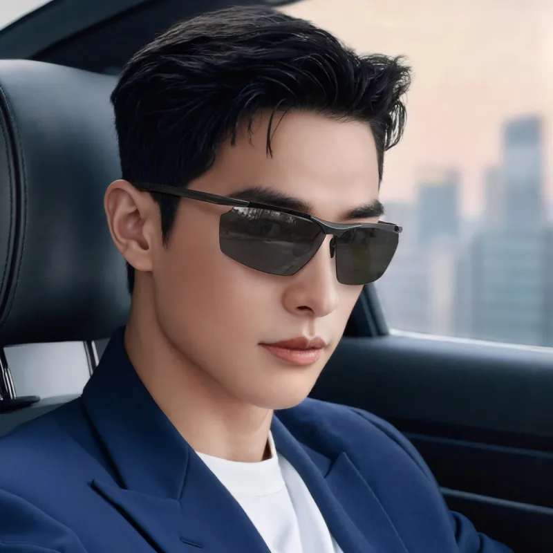 HLA Aluminum Magnesium Silicone Square Sunglasses Unisex-1
