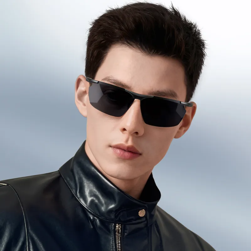 HLA Aluminum Magnesium Silicone Square Sunglasses Unisex-2